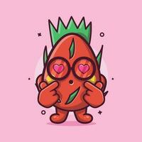 kawaii Drago frutta personaggio portafortuna con amore cartello mano gesto isolato cartone animato nel piatto stile design vettore