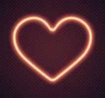 neon cuore leggero effetto. retrò fluorescente rosso neon cuore cartello. vettore