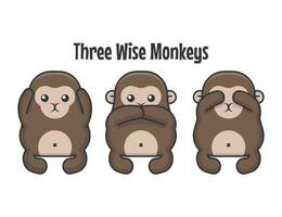 carino tre saggio scimmie cartone animato vettore