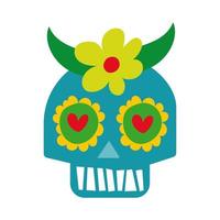 maschera teschio messicano con icona di stile di disegno a mano della cultura floreale flower vettore
