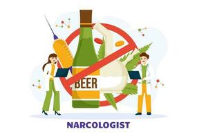 narcologo vettore illustrazione per droga dipendenza consapevolezza, alcool e tabacco nel assistenza sanitaria piatto cartone animato mano disegnato sfondo modelli