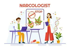 narcologo vettore illustrazione per droga dipendenza consapevolezza, alcool e tabacco nel assistenza sanitaria piatto cartone animato mano disegnato sfondo modelli