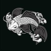 mano disegnato koi pesce acquatico nero bianca Vintage ▾ buio arte per tatuaggio e capi di abbigliamento illustrazione vettore