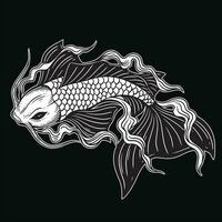 mano disegnato koi pesce acquatico nero bianca Vintage ▾ buio arte per tatuaggio e capi di abbigliamento illustrazione vettore