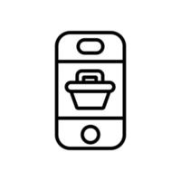 smartphone con icona di stile della linea del carrello della spesa vettore