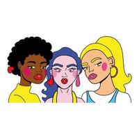 gruppo interrazziale di ragazze alla moda in stile pop art vettore