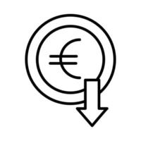 moneta in euro con lo stile della linea freccia in basso vettore