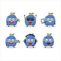 blu Santa Borsa cartone animato personaggio siamo giocando Giochi con vario carino emoticon vettore