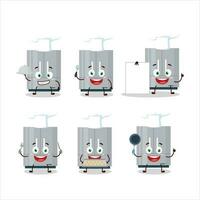 cartone animato personaggio di frigorifero con vario capocuoco emoticon vettore