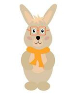 carino coniglio con sciarpa e occhiali. autunno cartone animato foresta animale. concetto per bambini design. vettore piatto illustrazione.