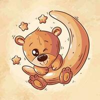 carino orso sospeso su il Luna cartone animato vettore