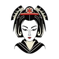 intricatamente mano disegnato giapponese geisha ragazza illustrazione, Perfetto per la creazione di unico e visivamente sbalorditivo logo disegni vettore