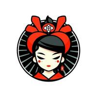 intricatamente mano disegnato giapponese geisha ragazza illustrazione, Perfetto per la creazione di unico e visivamente sbalorditivo logo disegni vettore