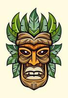 di legno tiki maschera tribale mano disegnato logo design illustrazione vettore