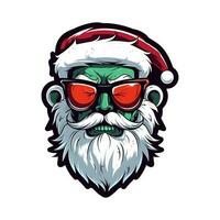 occhiali da sole Santa zombie mano disegnato logo design illustrazione vettore