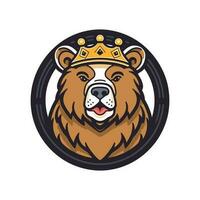 orso testa indossare un' corona mano disegnato logo design illustrazione vettore