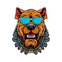 bulldog testa indossare occhiali da sole mano disegnato logo design illustrazione vettore