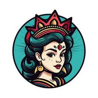 Regina Principessa Chicano ragazza mano disegnato logo design illustrazione vettore