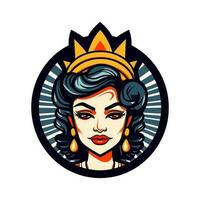 Regina Principessa Chicano ragazza mano disegnato logo design illustrazione vettore