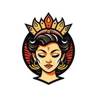 Regina Principessa Chicano ragazza mano disegnato logo design illustrazione vettore