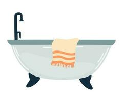 vasca da bagno con asciugamano e miscelatore. bagno interno elemento. piatto vettore illustrazione isolato su bianca sfondo