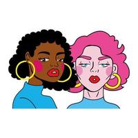 capelli rosa donna e ragazza afro coppia moda stile pop art vettore