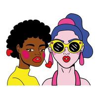 capelli viola donna e ragazza afro coppia moda stile pop art vettore
