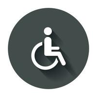 uomo nel sedia a rotelle vettore icona. portatori di handicap non valido persone cartello illustrazione su nero il giro sfondo con lungo ombra.