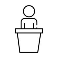 avatar di figura umana nell'icona di stile della linea del podio del discorso vettore