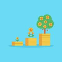 in crescita i soldi albero pianta con moneta dollaro isolato su blu sfondo. vettore illustrazione.
