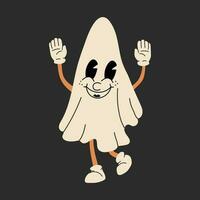 fantasma 30s cartone animato portafortuna personaggio anni 40, anni '50, 60s vecchio animazione stile. cartone animato allegro Halloween portafortuna vettore