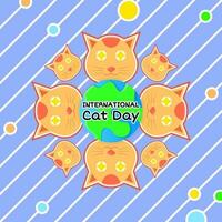 gatto testa, globo illustrazione per internazionale gatto giorno design. diagonale strisce modello. piatto, colorato, allegro, moderno concetto. Usato per saluto carta, manifesto, bandiera vettore