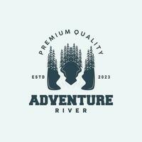 fiume logo disegno, fiume torrente vettore, sul fiume illustrazione con un' combinazione di montagne e natura, Prodotto marca vettore