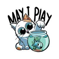vettore illustrazione raffigurante un' gatto giocando con pesce, maglietta design e di più.