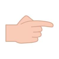 linguaggio dei segni gesto della mano che punta con la linea del dito indice e l'icona di riempimento vettore