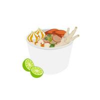 indonesiano cibo seblak illustrazione logo su un' carta ciotola vettore