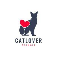 gatto animali domestici amore cuore piatto moderno minimo portafortuna logo vettore icona illustrazione