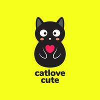 gatto animali domestici amore cuore abbraccio portafortuna cartone animato carino moderno logo vettore icona illustrazione