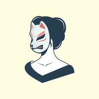 maschera gatto kitsune Giappone donne bellezza cultura tradizionale portafortuna logo vettore icona illustrazione