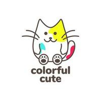gattino carino animali domestici linea arte colorato astratto portafortuna cartone animato moderno logo vettore icona illustrazione