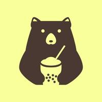 orso carino bevanda bolla tè fresco portafortuna moderno minimo cartone animato logo vettore icona illustrazione