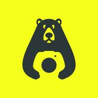 miele orso carino fotografo telecamera lente portafortuna moderno semplice logo icona vettore illustrazione