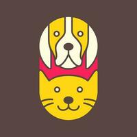 cane e gatto animali domestici colorato moderno geometrico arrotondato portafortuna cartone animato logo icona vettore illustrazione