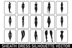 guaina vestito silhouette vettore, moda silhouette, vestito illustrazione, vettore vestito modello.