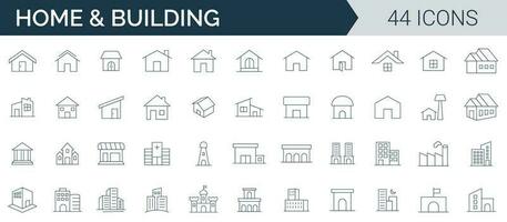 casa e edificio icona impostato vettore. collezione di Casa, costruzione, appartamento, architettura, e costruzione schema icone vettore