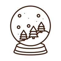 felice buon natale palla di neve alberi decorazione celebrazione festosa icona lineare style vettore