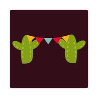 giorno dei morti cactus con decorazione di gagliardetti celebrazione messicana icona blocco e piatto vettore