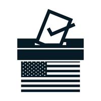 Stati Uniti elezioni bandiera americana voto e urna elettorale campagna elettorale politica silhouette icona design vettore