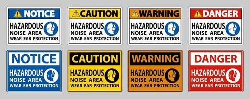 zona rumorosa pericolosa indossare protezioni per le orecchie su sfondo bianco vettore