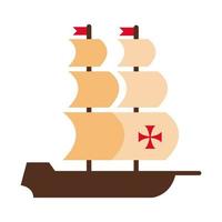 icona di stile piatto del giorno di Colombo della nave caravella vettore